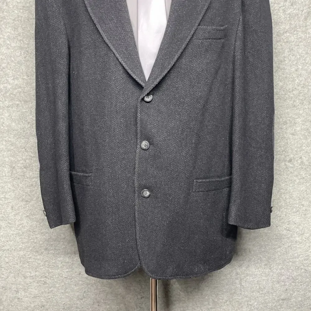 Amherst Brock Soft Cashmere Wool Blazer Sport Coat 44R Black Elbow Patches Italy